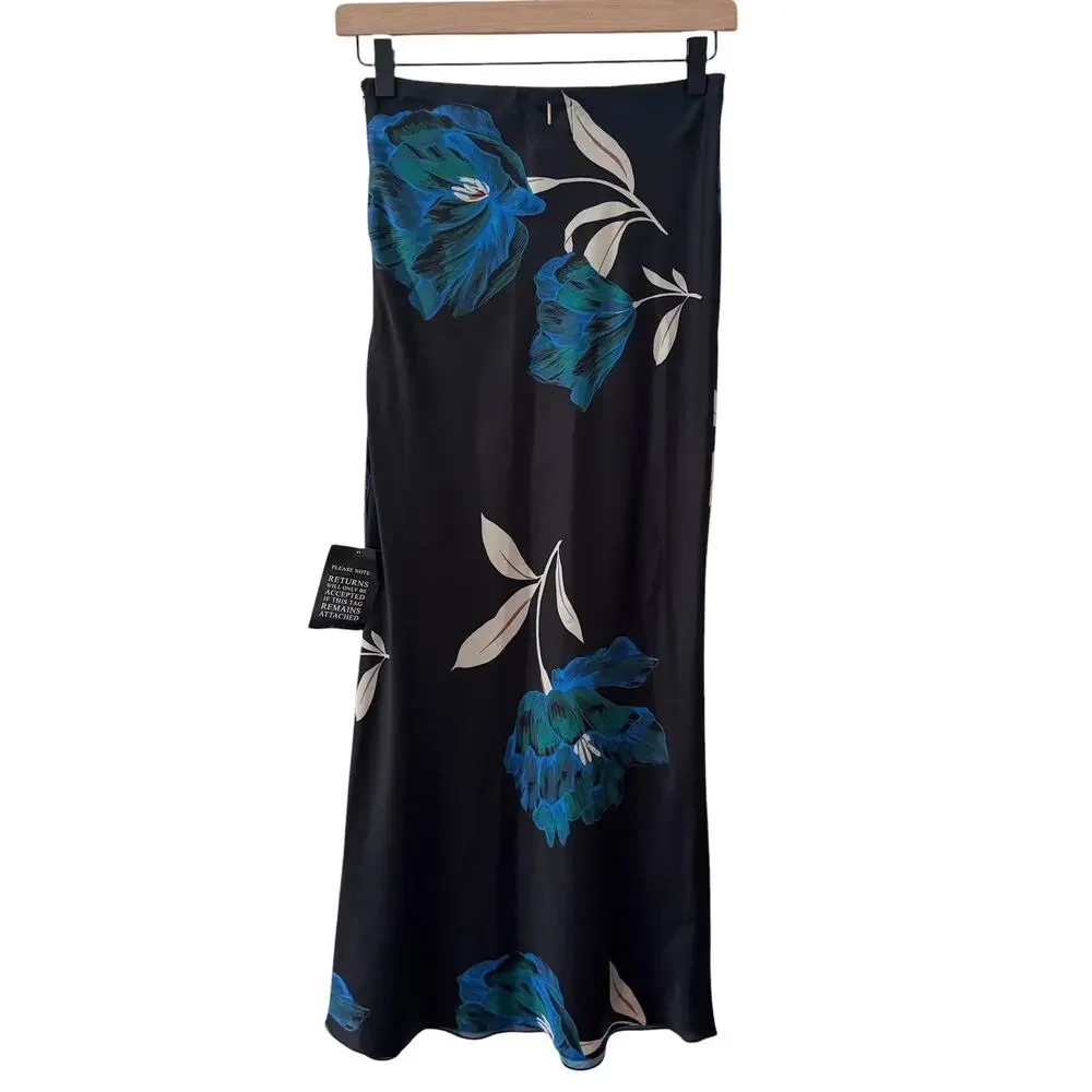 NWT MISA Los Angeles Fay Midi Skirt Nightshade Floral Black Size XS